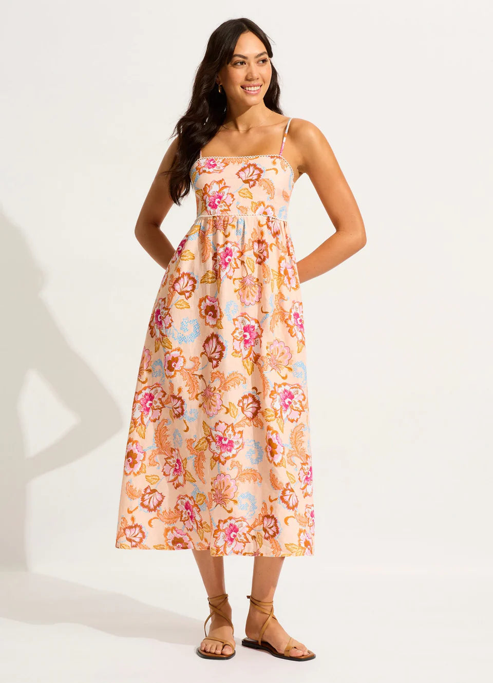 peach floral midi dress Adele Peach Floral Midi Dress  Skirt Society