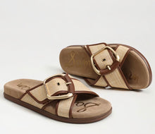 Sam Edelman Darla Multi Buckle Slide Sandal in Bleached Beechwood Faux Raffia