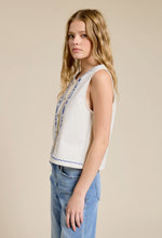 Flat White Blue Sea Embroidered Sleeveless Top in White