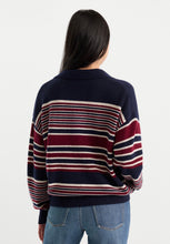 Good American The Oversized Rugby Sweater in Multi Stripe Navy/Burgundy