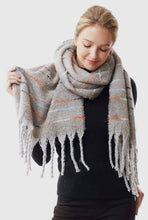 Grey Colorful Stitch Accent Scarf