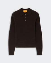 Guest in Residence L/S Shrunken Waffle Polo in Burnt Cocoa