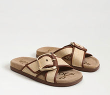 Sam Edelman Darla Multi Buckle Slide Sandal in Bleached Beechwood Faux Raffia