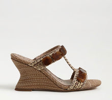 Sam Edelman Dante T-Strap Wedge Sandal in Tawny Tan Multi Faux Raffia
