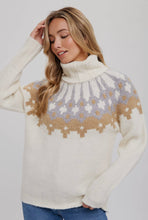 Bluivy Cream & Taupe Print Turtleneck Sweater