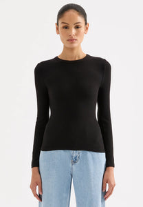 Nude Lucy Black Organic Cotton Rib LS Tee