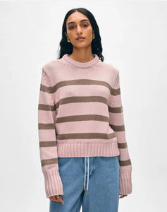 White + Warren Organic Cotton Blush/Mocha Striped Sweater