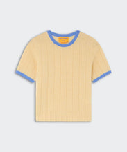 Guest In Residence Cashmere Rib Ringer Tee in Butter/Delft Blue