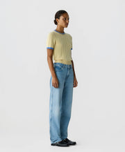 Guest In Residence Cashmere Rib Ringer Tee in Butter/Delft Blue