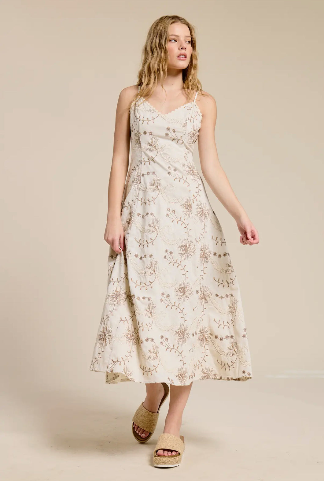 white summer midi dress Flat White Embroidered Summer Midi Dress in Linen