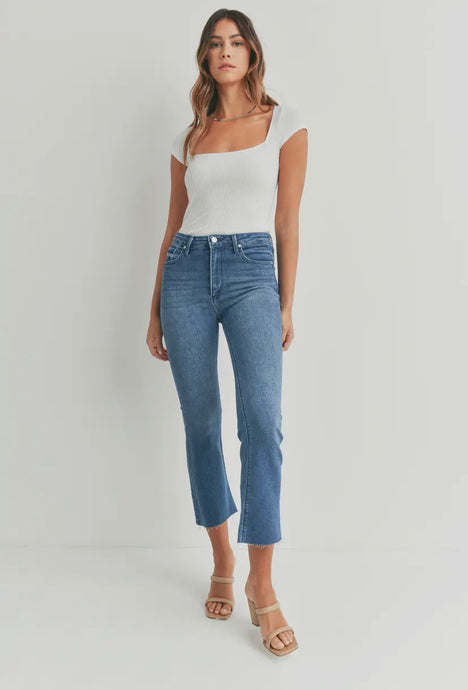 Just Black Denim High Rise Medium Wash Cropped Demi Flare