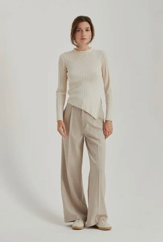 Crescent Pleat Front Oatmeal Trouser