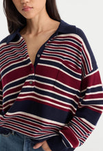 Good American The Oversized Rugby Sweater in Multi Stripe Navy/Burgundy