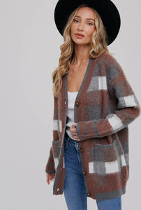 Tartan Plaid Print Cardigan