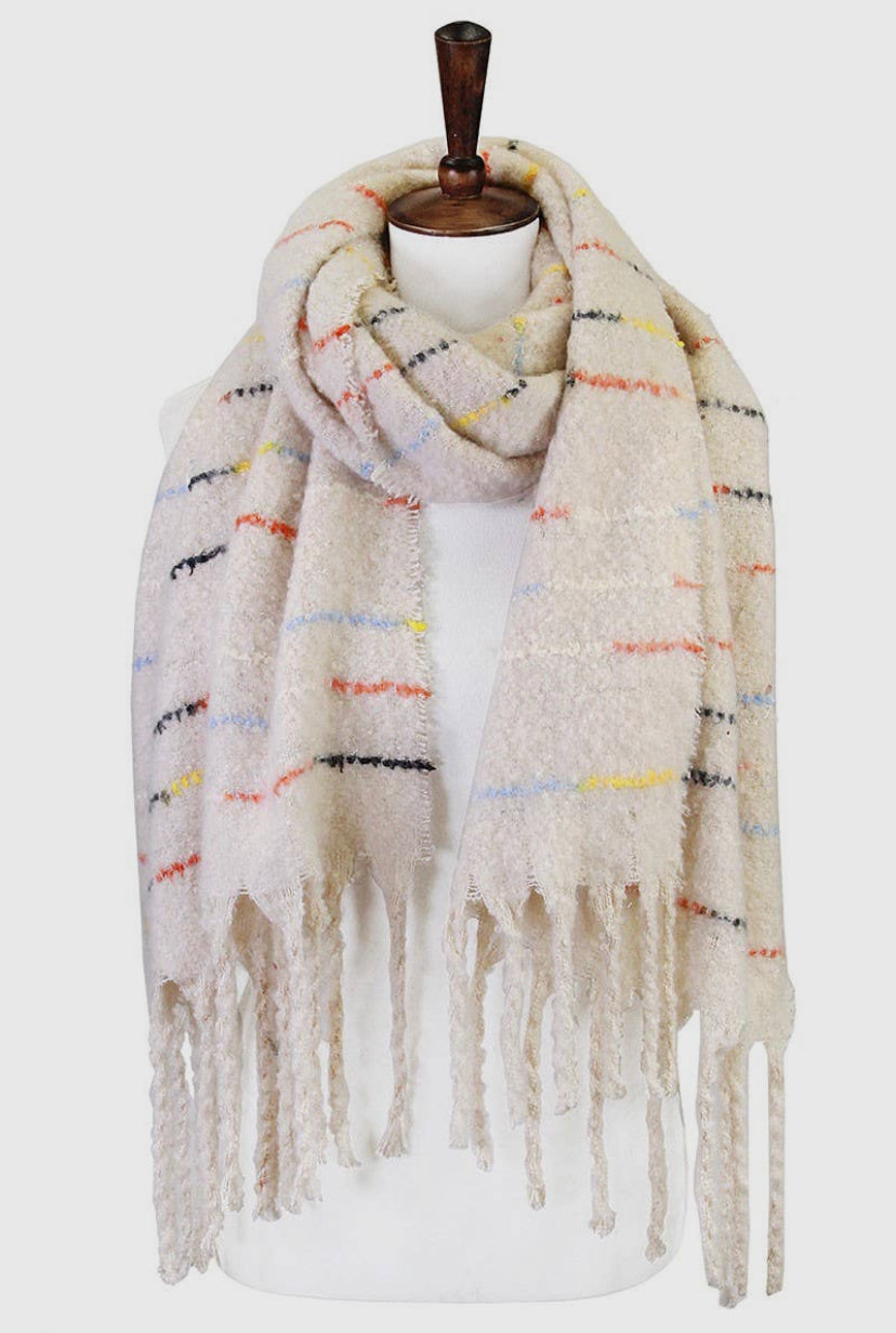 Ivory Colorful Stitch Accent Scarf