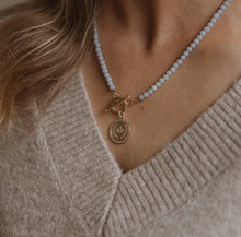 Blue Angelite Toggle Necklace Gold