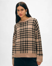 White + Warren Cashmere Camel/Black Plaid Crewneck