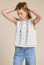 Flat White Blue Sea Embroidered Sleeveless Top in White