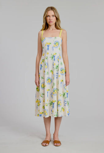 Flat White Positano Printed Summer Midi Dress