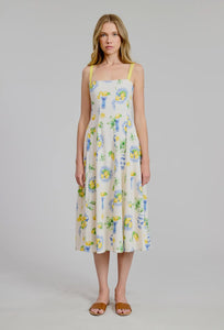 Flat White Positano Printed Summer Midi Dress