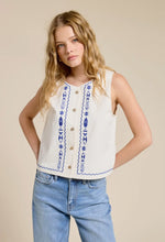 Flat White Blue Sea Embroidered Sleeveless Top in White