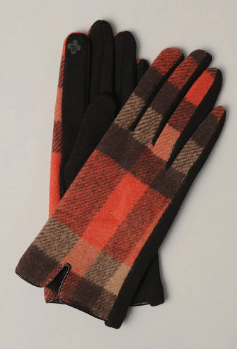 Check Plaid Glove Orange/Brown