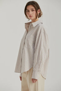 Crescent Beige Stripe Button Up Shirt