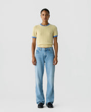 Guest In Residence Cashmere Rib Ringer Tee in Butter/Delft Blue