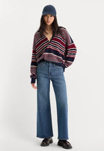 Good American The Oversized Rugby Sweater in Multi Stripe Navy/Burgundy