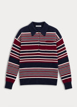 Good American The Oversized Rugby Sweater in Multi Stripe Navy/Burgundy