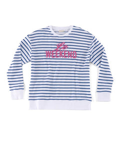 Le Weekend Blue Stripe Crewneck Sweater