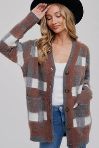 Tartan Plaid Print Cardigan