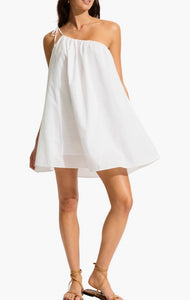 open lace back dress Seafolly One Shoulder White Mini Dress