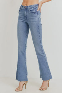 Just Black Denim High Rise Scissor Cut Flare Medium Wash