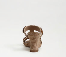 Sam Edelman Dante T-Strap Wedge Sandal in Tawny Tan Multi Faux Raffia