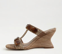 Sam Edelman Dante T-Strap Wedge Sandal in Tawny Tan Multi Faux Raffia
