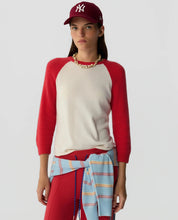 Guest In Residence Cashmere Baseball Tee in Cream/Scarlet