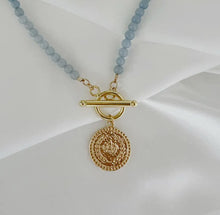 Blue Angelite Toggle Necklace Gold