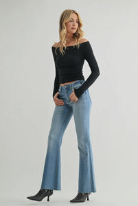 Just Black Denim Medium Wash Mid Rise Straight Bootcut Jean