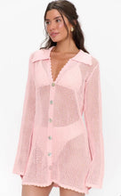 Show Me Your Mumu Button Up Coverup in Peachy Pink Crochet