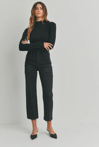 Just Black Denim High Rise Wide Leg Utility Pocket Black Jean