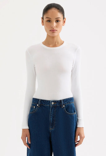 Nude Lucy White Organic Cotton Rib LS Tee