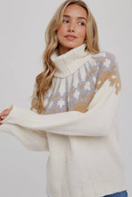 Bluivy Cream & Taupe Print Turtleneck Sweater