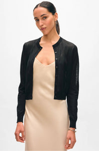 White + Warren Black Paperfine Crewneck Cardigan