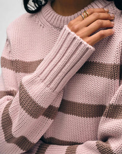 White + Warren Organic Cotton Blush/Mocha Striped Sweater