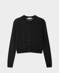 White + Warren Black Paperfine Crewneck Cardigan