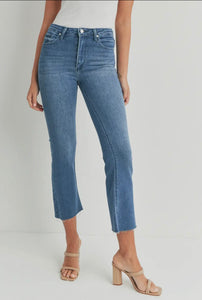 Just Black Denim High Rise Medium Wash Cropped Demi Flare