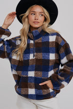 Plaid Print 1/2 Zip Sherpa Pullover