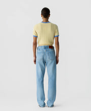Guest In Residence Cashmere Rib Ringer Tee in Butter/Delft Blue