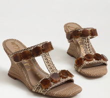 Sam Edelman Dante T-Strap Wedge Sandal in Tawny Tan Multi Faux Raffia